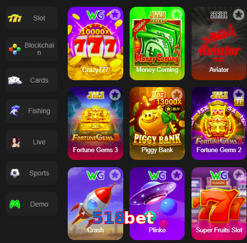Main screen of 518Bet game page for PK players